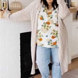 Polygram Cable Knit Cardigan | NWT | Ladies Plus | 3XL | Neutral Long Sweater